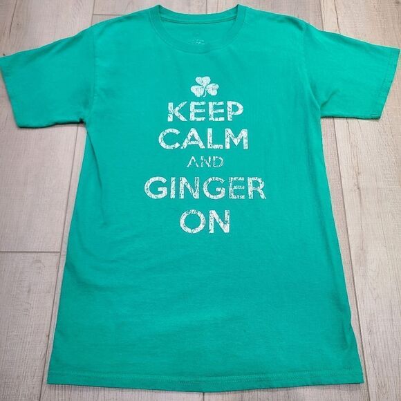 Keep Calm And Ginger On Green Tee - Picture 1 of 2